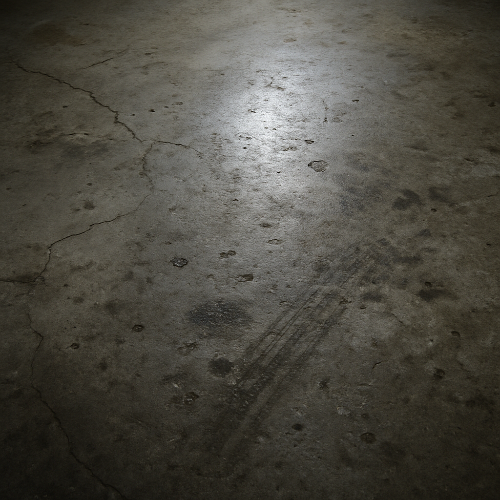 Before: bare, cracked, stained concrete garage floor