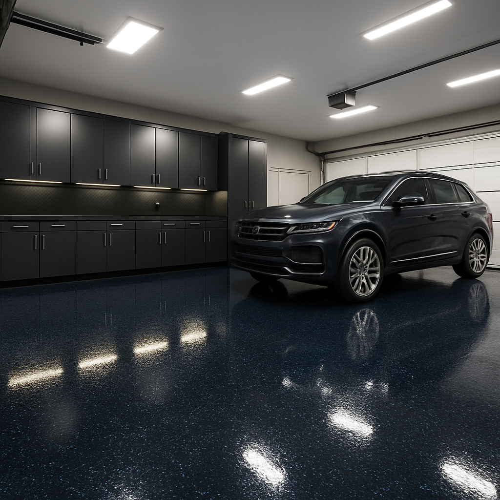 Midnight blue epoxy 3-car garage — Chandler, AZ