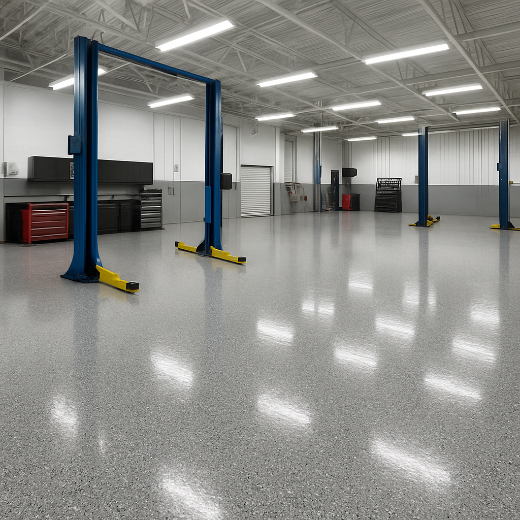 Silver flake commercial auto shop floor — Mesa, AZ