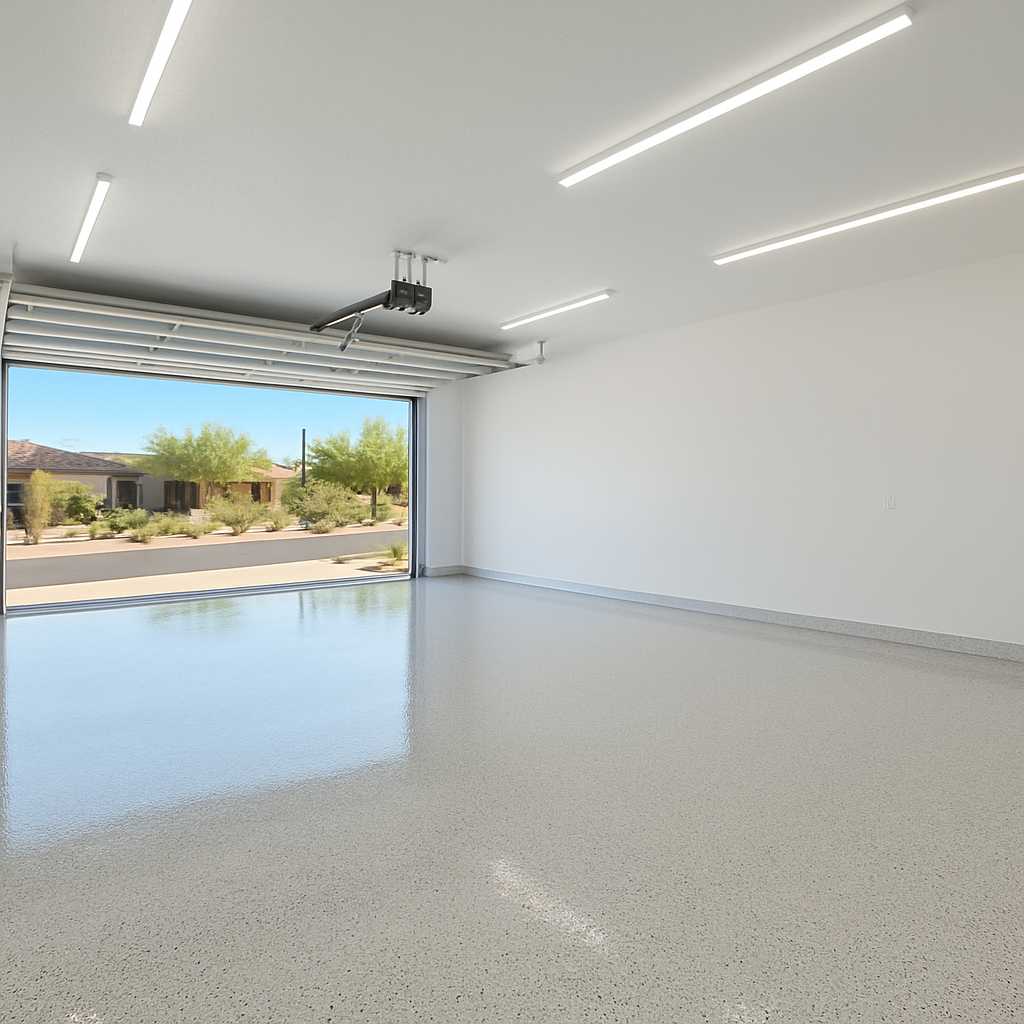 White and silver flake epoxy garage — Peoria, AZ